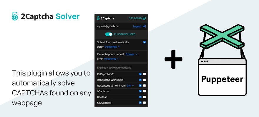 How to use the 2Captcha solver extension in Puppeteer for bypass reCAPTCHA, hCaptcha and others captchas