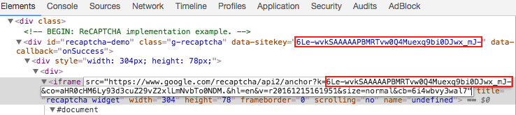 Find 'data-sitekey' parameter